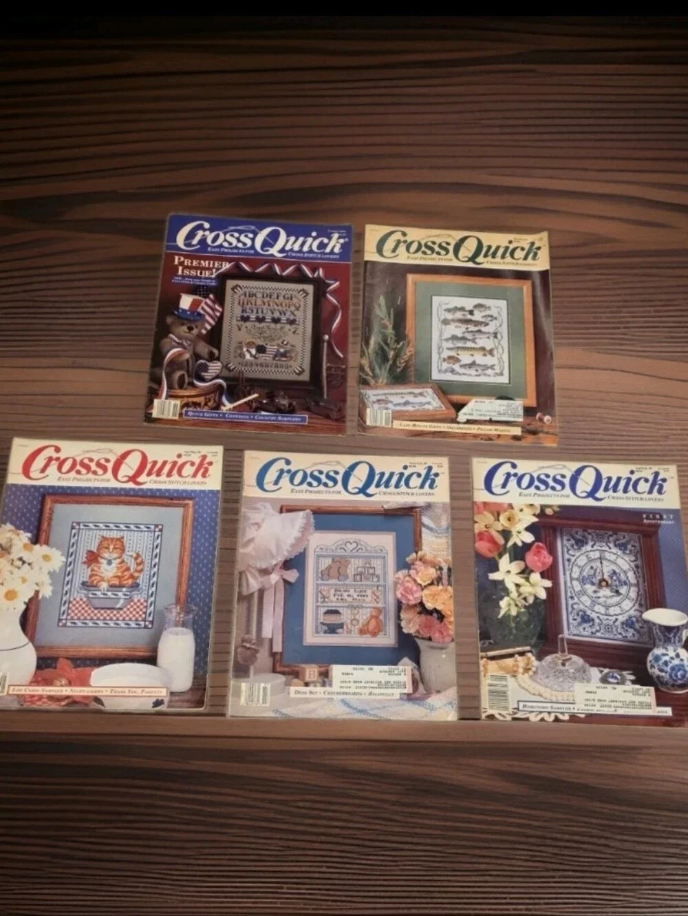 Lot of 5 Vtg Cross Quick Magazines 1988 1989 Premier Issue Cross Stitch Patterns